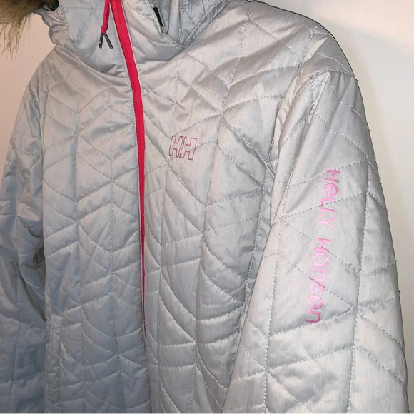 Helly Hansen Women's Prime Ski Jacket Nordic Pink Grey Quilted Faux Fur Trim L - Picture 6 of 10